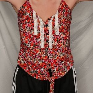 Floral tang top with white lace